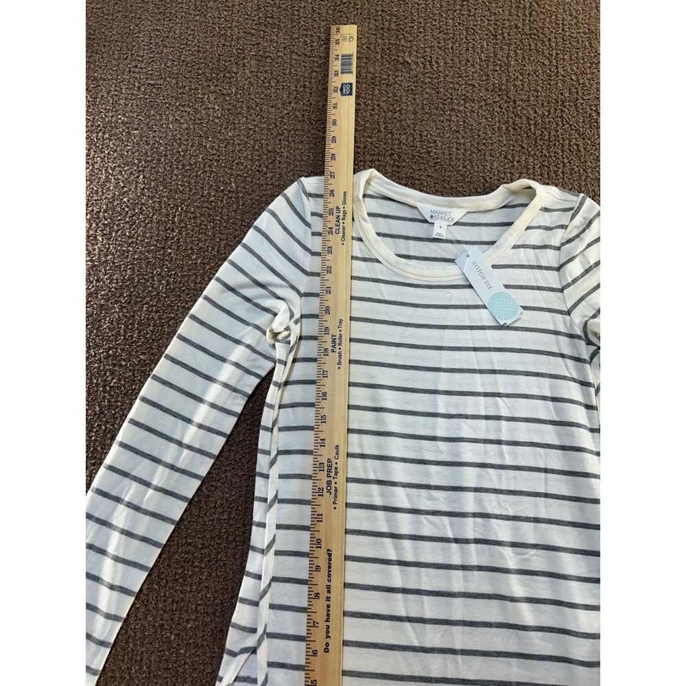 Market & Spruce Zansia Curved Hem Knit Top Off-White Grey Stripe XS WK10069A - Picture 11 of 11